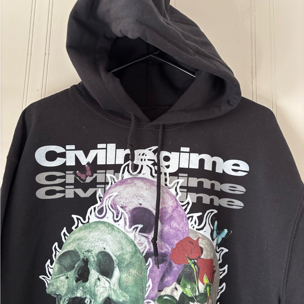 Civil Regime Black Graphic Turtleneck Hoodie Sweater - Picture 4 of 6
